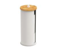 Relaxdays Toilet Paper Holder, Stores 3 Rolls, HxD: 49 x 14.5 cm, Metal, Bamboo, White/Natural