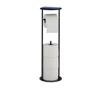 Relaxdays Toilet Paper Holder with Shelf, 3 Spare, Extra Rolls Storage, HxD: 59.5 x 17.5 cm, Black, Steel