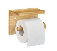 Relaxdays Toilet Roll, Wall Shelf, Phone Holder, Bathroom, Wooden, Storage, HxWxD: 12x16x10.3 cm, Natural, Bamboo, 12 x 16 x 10.3 cm