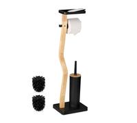 Relaxdays Toilet Roll Holder and Brush Set, 80.5 x 23 x 18 cm, Freestanding, Bathroom Accessories with Shelf, Black