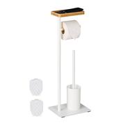 Relaxdays Toilet Roll Holder and Brush Set, Bamboo & Iron, HWD: 65x23x18 cm, Free-Standing, with Shelf, Black/Natural, Plastic