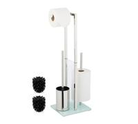 Relaxdays Toilet Roll Holder and Brush Set, Freestanding, Spare Paper Stand, HWD: 64.5x24x18 cm, Stainless Steel, Silver