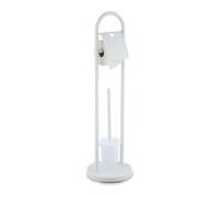 Relaxdays Toilet Roll Holder and Brush Set, Stainless Steel, HxD 79 x 22 cm, Freestanding Bathroom Paper Stand, White, Foam, Plastic