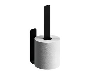 Relaxdays toilet roll holder, self-adhesive, holds 2 spare rolls, HWD: 22 x 3 x 6.5 cm, no drilling required, black