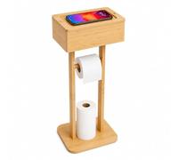 Relaxdays Toilet Roll Holder, Spare Rolls, Shelf, Wet Wipes Box, natural