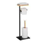 Relaxdays Toilet Roll Holder with Shelf, Free-Standing Storage, Iron and Bamboo, HWD: 65 x 22 x 18 cm, Black/Natural