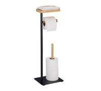 Relaxdays Toilet Roll Holder with Shelf, Free-Standing Storage, Iron and Bamboo, HWD: 65 x 22 x 18 cm, Black/Natural