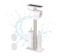 Relaxdays Toilet Set, Stainless Steel, Shelf & Roll Holder, Freestanding, 3 in 1, HBT: 77 x 30 x 15 cm, Toilet Butler, White