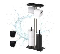Relaxdays Toilet Set, Stainless Steel, Shelf & Roll Holder, Freestanding, 3 in 1, HBT: 77 x 30 x 15 cm, Toilet Butler, Black