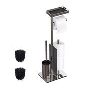 Relaxdays Toilet Set, Stainless Steel, Shelf & Roll Holder, Freestanding, H x W x D: 75 x 22 x 20 cm, Toilet Butler, Silver/Black