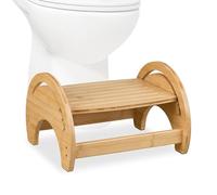 Relaxdays Toilet Stool, Adjustable Bathroom Step for Adults, Bamboo, 23x36x32 cm, Healthy Squatting Position, Natural, Rubber