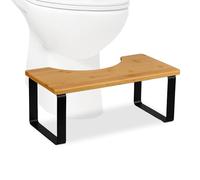 Relaxdays Toilet Stool, Bathroom Step for Adults, Bamboo, 18x44.5x23 cm, Healthy Squatting Position, Natural/Black, Silicone, Iron