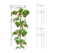 Relaxdays Tomato & Cucumber Creeper Set of 3, Metal, Round Plant Support, HxD: 76 x 26 cm, 2 Rings, Tower, Green, Steel, 76x26x26cm