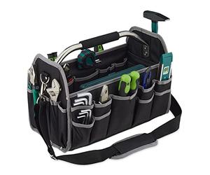 Relaxdays Tool Bag, Empty, Carrying Handle and Shoulder Strap, Open Equipment Carrier Box, HxWxD: 30 x 42 x 23 cm, Black