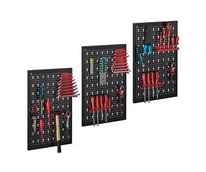 Relaxdays Tool Holder, Peg Board, 25-Piece Set, Accessories, HxWxD: 60 x 118 x 2 cm, Garage, Wall Mounted, Black/Red, Steel