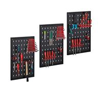 Relaxdays Tool Holder, Peg Board, 3 Part, 17-Piece Set, Accessories, each HxD: 60 x 39 cm, Garage, Mounted, Black/Red