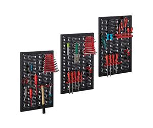 Relaxdays Tool Holder, Peg Board, 3 Part, 17-Piece Set, Accessories, each HxD: 60 x 39 cm, Garage, Mounted, Black/Red