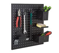 Relaxdays Tool Holder, Peg Board, 9-Piece Set, Accessories, HxD: 45 x 45 cm, Garage, Steel Metal, Wall Mounted, Black