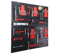 Relaxdays tool pegboard, 6 panels, 58-piece set, HxW: 60 x 40 cm, metal, workshop pegboard, black/red