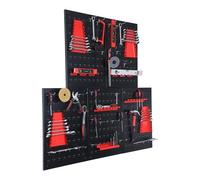 Relaxdays tool rack, 5 pegboard panels, 48-piece accessory set, HxW: 60 x 40 cm, metal, workshop, black/red