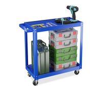 Relaxdays Tool Trolley, 2 Tiers, Workshop Cart, up to 100 kg, 76 x 78 x 35 cm, DIY Equipment, Garage & Mechanic, Blue, Steel, Rubber, Iron
