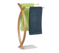 Relaxdays Towel Holder, 2 Bars, Free-Standing, HxWxD: 79.5 x 42 x 28 cm, Bathroom Towel Rail, Steel & MDF, White/Natural