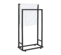 Relaxdays towel holder, HxWxD: 77 x 41 x 21 cm, metal, 2 rods, freestanding, bathroom, black
