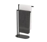 Relaxdays towel holder, HxWxD: 78.5 x 38.5 x 17 cm, metal, 2 adjustable rods, freestanding, black