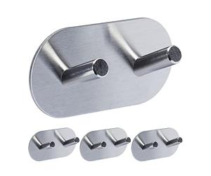 Relaxdays Towel Hooks, Set of 4, Self-Adhesive, Matt Stainless Steel, Kitchen & Bathroom, HxWxD: 5 x 10 x 3 cm, Silver