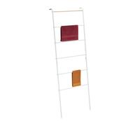 Relaxdays Towel Ladder, 6 Rungs, Drying Rack for Clothes, 160.5x55.5x10 cm, Bathroom, Blanket Holder, Metal, White, 90% steel 10% iron