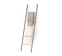 Relaxdays Towel Ladder, Bamboo & Iron, HWD: 164x45x2 cm, Decorative 5-Rung Ladder, Hand & Bath Towels, Black/Natural