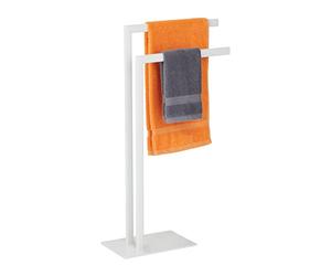 Relaxdays Towel Rack, 2 Bars, HWD: 81 x 48 x 20 cm, for Bathroom or Kitchen, Versatile Free Standing Dryer, Steel, White