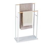 Relaxdays Towel Rack, 2 Bars, MDF & Bamboo, HWD: 91.5 x 57 x 25 cm, Free-Standing, Bathroom Drying Rail, White/Natural, Fibreboard