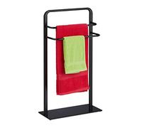 Relaxdays Towel Rack, 3 Bars, HxWxD: 79 x 45 x 20 cm, for Bathroom or Kitchen, Free Standing Dryer, Steel & Glass, Black