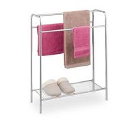 Relaxdays Towel Rack, 3 Bars, with Shelf, Free Standing, Steel, HWD: 78 x 63 x 26.5 cm, Bathroom and Shower, Silver
