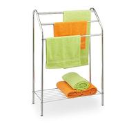 Relaxdays Towel Rack, 3 Bars, with Shelf, Free Standing, Steel, HWD: 83.5 x 57.5 x 25.5 cm, Bathroom and Shower, Silver