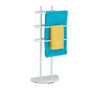 Relaxdays Towel Rack, 3 Rails, H x W x D: 83 x 39 x 18 cm, Standing Towel Holder, Metal, White