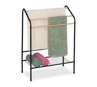 Relaxdays Towel Rack, 3 Rails & Shelf, Metal, HWD: 84.5x60.5x31 cm, Freestanding, Airer, Bathroom Stand, Black/Natural, Iron