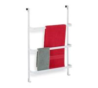 Relaxdays Towel Rack, 3 Rails, Steel, H x W x D: 85 x 54.5 x 15 cm, Door Towel Holder, Steel, White