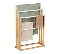 Relaxdays Towel Rack, 6 Bars, MDF & Bamboo, HWD: 82x55x24 cm, Free-Standing Airer, Bathroom Drying Rail, White/Natural