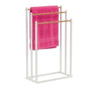 Relaxdays Towel Rack, H x W x D: 76 x 45 x 21.5 cm, metal, 3 bamboo rods, free-standing, white/natural
