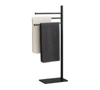 Relaxdays towel rack, HxWxD: 83 x 33.5 x 14 cm, stainless steel, 2 movable bars, standing towel rack, black