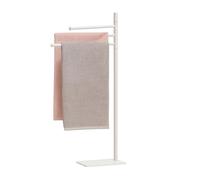 Relaxdays towel rack, HxWxD: 83 x 33.5 x 14 cm, stainless steel, 2 movable bars, standing towel rack, white