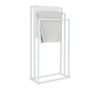Relaxdays towel rack, HxWxD: 84 x 44 x 21.5 cm, metal, 3 rods, freestanding, white