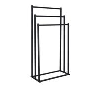 Relaxdays towel rack, HxWxD: 86 x 44 x 21 cm, metal, 3 bars, bathroom, freestanding design, black
