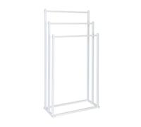 Relaxdays towel rack, HxWxD: 86 x 44 x 21 cm, metal, 3 bars, bathroom, standing towel rack, white