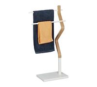 Relaxdays Towel Rack Standing, Dryer in Bent Design with 2 Bars, HxWxD: 85 x 43.5 x 20 cm, Wood & Metal, White/Natural