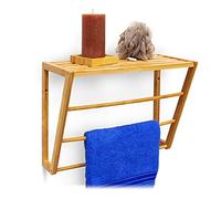 Relaxdays Bamboo Towel Holder With Shelf Storage 30 x 42 x 20 cm Wall Mounted Bathroom Towel Holder with 3 Rails Small Bathroom Shelf Bamboo Shelf...