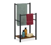 Relaxdays Towel Rack with Shelf, 2 Bars, HWD: 80 x 40 x 28 cm, Freestanding Rails, Bathroom Airer Stand, Brown/Black, Fibreboard, Iron