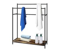 Relaxdays towel rack with shelf, HxWxD: 100x82x29 cm, industrial, 3 bars, freestanding, brown/black